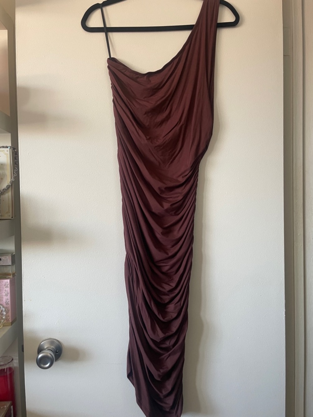 Shein|One-Shoulder Ruched Bodycon Dress|Deep Brown|Large|NWT